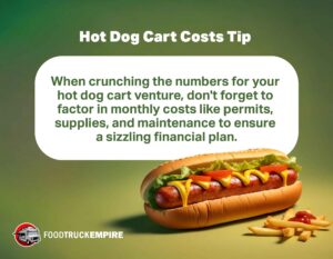 When crunching the numbers for your hot dog cart venture, don't forget to factor in monthly costs like permits, supplies, and maintenance to ensure a sizzling financial plan.