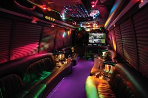 Interior view of a modern party bus