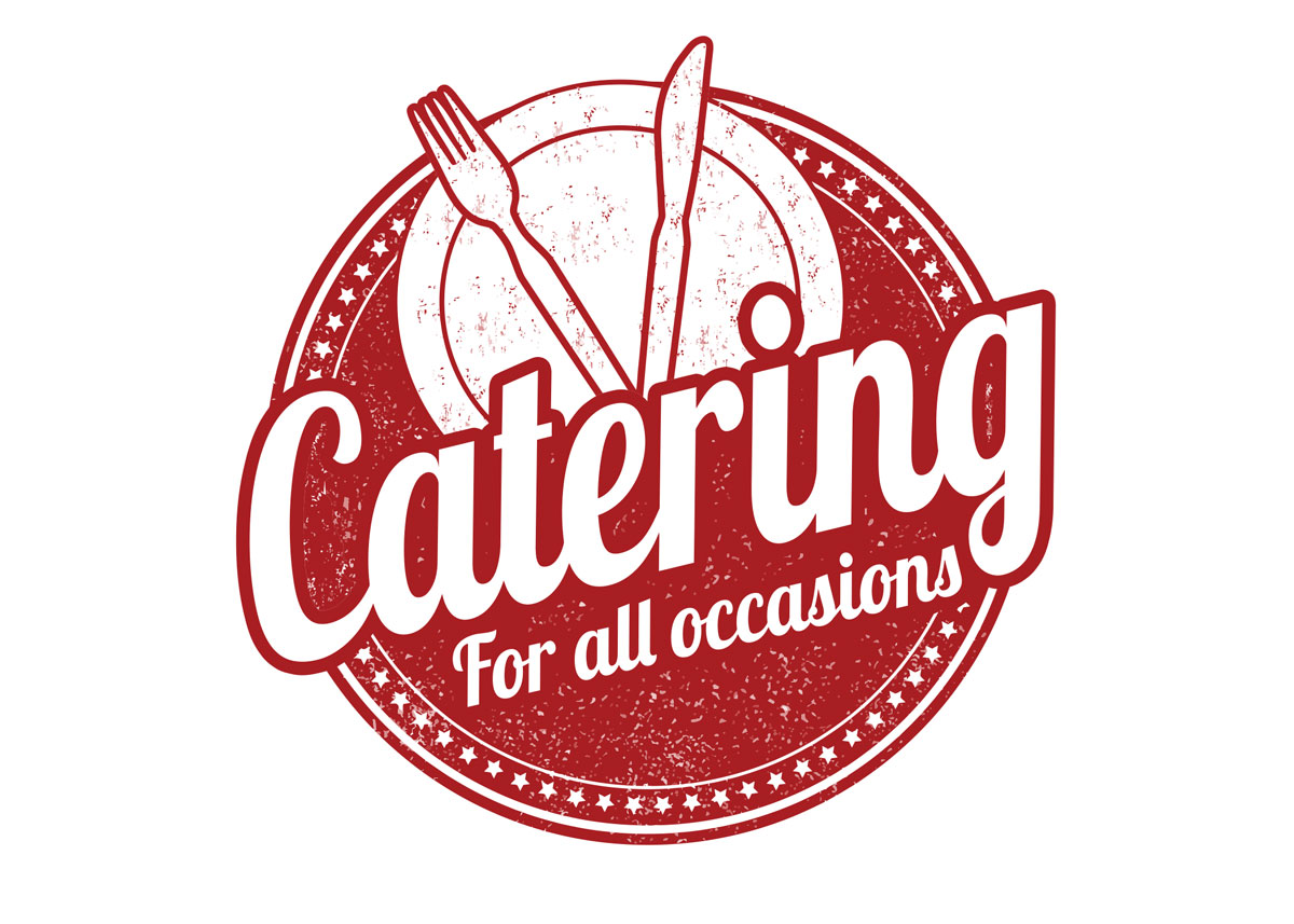 Plate, fork and knife advertising catering for all occasions.