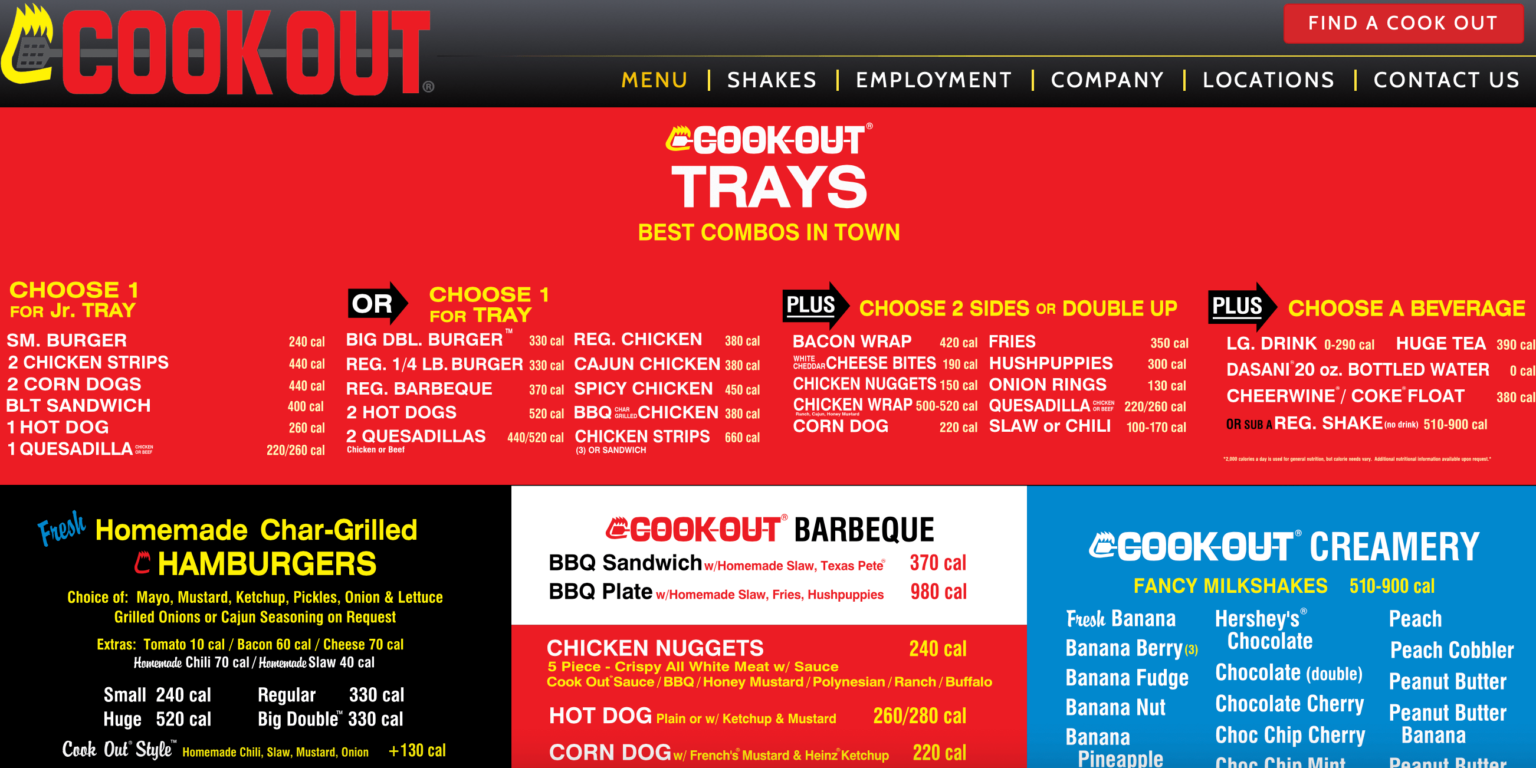 Cook Out Menu 