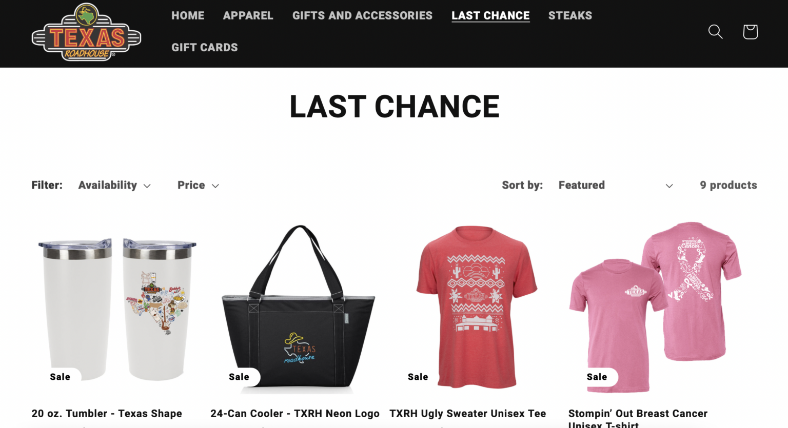 Discounted Texas Roadhouse Merch.