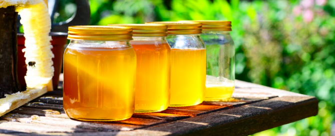 Jars of organic honey. honey jar