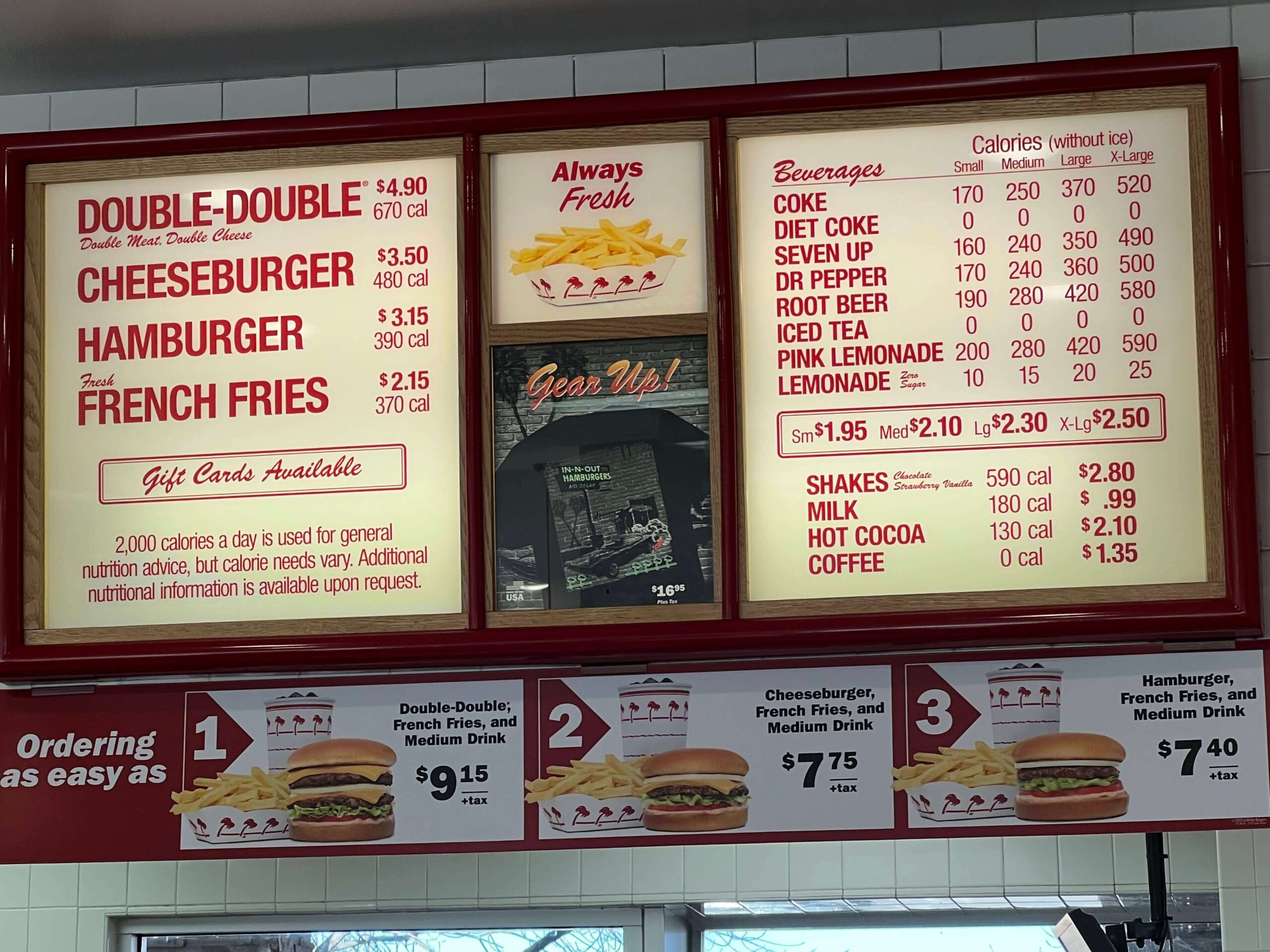in n out burger menu
