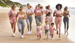 running on beach with pink clothes