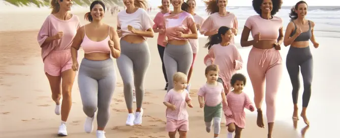 running on beach with pink clothes